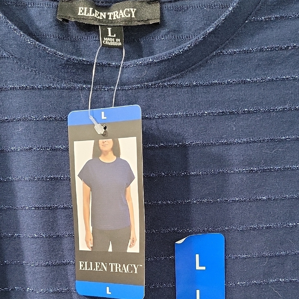 Ellen Tracy Navy Textured Tee - Picture 3 of 6